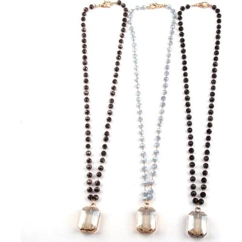MOODPC Fashion 40cm Glass Bead Chain Crystal Pendant Necklace Women Lariat Necklaces