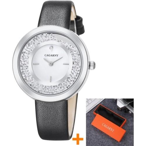 Cagarny Top Brand Fashion Ladies Watches Leather Female Quartz Watch Women Thin Casual Strap Watch Reloj Mujer Shining Crystal