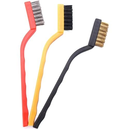 Wire Brush Set 3 Pcs Brass/ Stainless Steel/ Nylon Wire Brushes with Curved Handle Grip for Dirt Paint Scrubbing Rust Removal