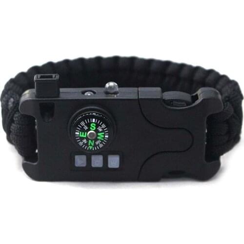 Outdoor Survival Compass Whistle With LED Light Picnic Hiking Climbing Survival Tools Kit Paracord Braided Rope Bracelet Set