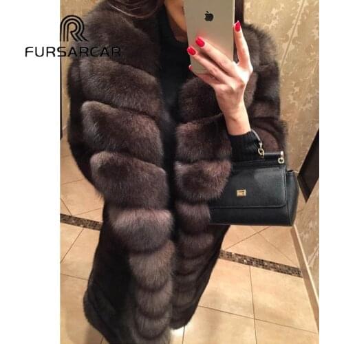 FURSARCAR New Winter Real Fur Coat Women Natural Fox Fur Fashion Warm Female Jacket With Big Turn-down Collar Long Fox Fur