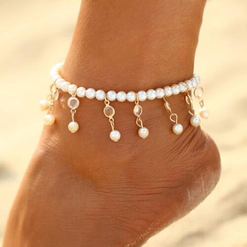 New Bohemian Anklet Chain Bead Anklet Bracelet for Women On The Leg Fashion Pearl Beach Jewelry Tassels Anklets Leg Chain