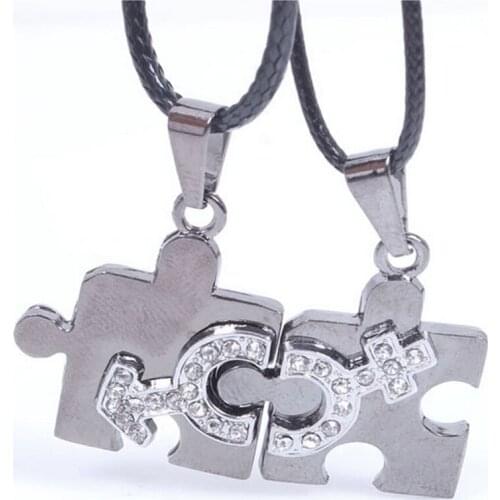 New Charming Rhinestone Necklace Fashion Love Puzzles Pendant Jewelry Trendy Titanium Steel Necklace Birthday/Christmas Gift