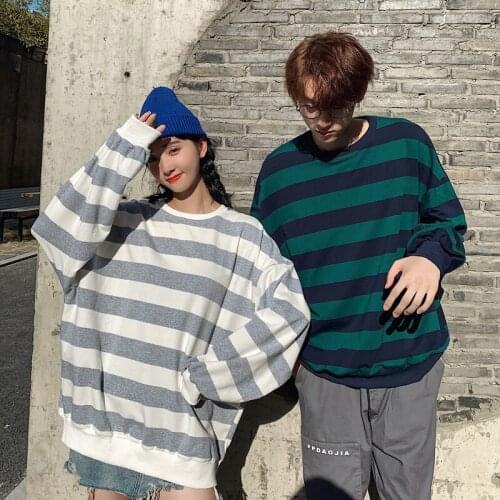 Autumn Winter Oversized Striped Patchwork Mens T-Shirt Harajuku Casual Japan Style Hip-Hop All-Match Top Funny Cool Clothes
