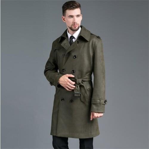 Army green mens trench coats casacas para hombre тренч man suede long coat men clothes slim gabardinas overcoat long sleeve