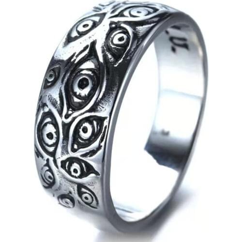Punk Fashion Rings for Women Men Retro Hip-Hop Personality Ring Engraved Demon Eye Retro Hipster Ring Hollow Cross Rings