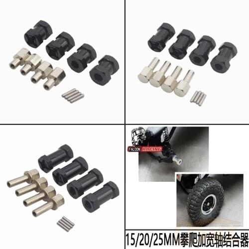 4pcs Aluminum RC Car 12mm Hex Wheel Hub Drive Adaptor 15/20/25mm Extension Combiner Coupler for 1/10 CC01 AXIAL AX10 SCX10
