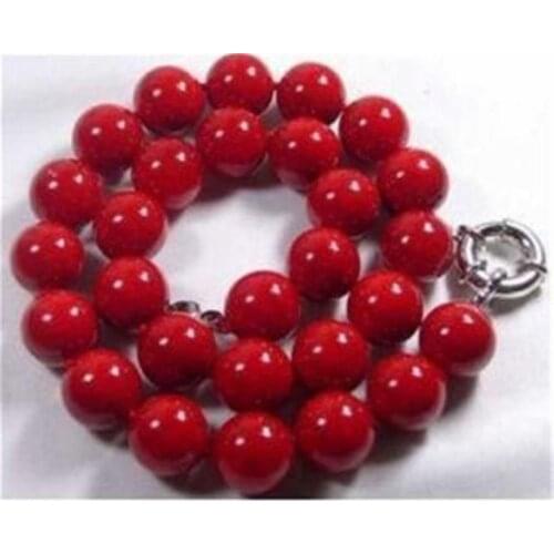 RHJ00142 10mm Red Sea Coral Gems Round Bead Necklace 18"AA