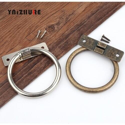 Antique Furniture Handles Simple pull ring Handle Drawer Door Knobs Jewelry Box Bronze Cabinet Pulls Cupboard Wood