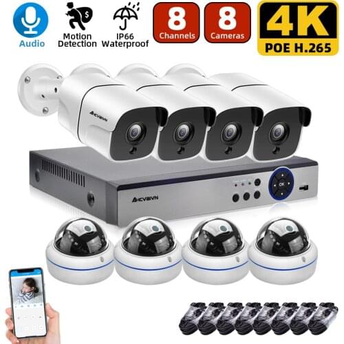 AI Smart 8MP System 16CH 4K POE CCTV Security NVR Kit Human/Face Detect Audio Record Outdoor IP Camera Surveillance System