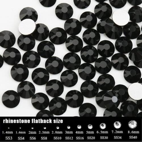 SS4-SS34 Jet/Black Crystal Glass Rhinestone for Nail Art Flatback Non Hotfix Glue on Rhinestones Strass Sewing & Fabric Garment