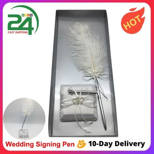 Wedding Guest Book Signing Pen Feather Quill Sign Pen with Holder Wedding Signature Pen Set Table Decoration Wedding Supplies