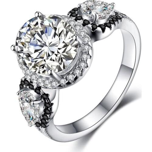 UFOORO sterling silver wedding ring Finger Beautiful Jewelry Romantic BLACK zircon Ring For girl gift C381