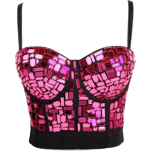 New Cami Tops Nightclub Sequins Slim Disco Push Up Cropped Sexy Corset Tops Female Performance To Wear Out Crop Top Mujer DB980