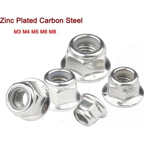 Carbon Steel White Zinc Plated Hex Flange Nylon Insert Lock Nuts Hexagon Self-locking Nylock Locknut M3 M4 M5 M6 M8