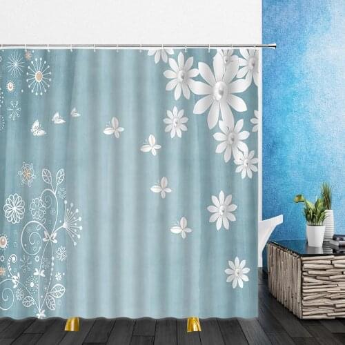 Cartoons Flowers Shower Curtains Spring Green Leaf Plant Flower 3D print Bathroom Home Decor Waterproof Polyester Cloth Curtain