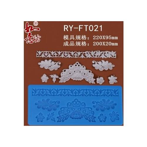 Ry-ft021 Food grade silicone mould 22x9.5cm flower leaf vine sugar lace mat decoration for cupcake baking ware sugar craft mold