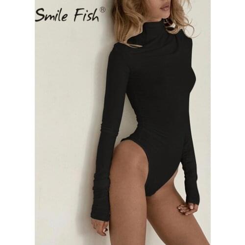 Female Skinny Stretchy Body Top Women Solid Rompers Feminino Sexy Club Bodycon Bodysuit Winter Long Sleeve Autumn Overalls M0018
