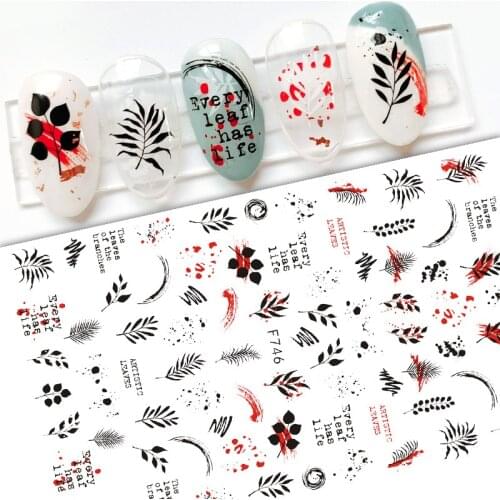 1PC Leaves Flowers english phrase 3D Nail Sticker Geometric Lines Decals Summer DIY Slider Manicures Decoration Accessories