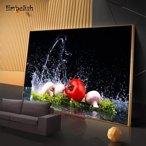 1 Pieces Water Splash Vegetables Kitchen Home Decor Wall Posters Cherry Tomatoes Mushrooms Pictures Living Room Canvas Paintings