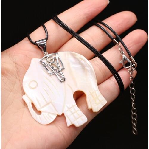 1PC Natural Shell Cute Elephant Pendant Mother of Pearl Shell Necklace for Women Charms Leather Rope Necklaces Gift 52x57mm