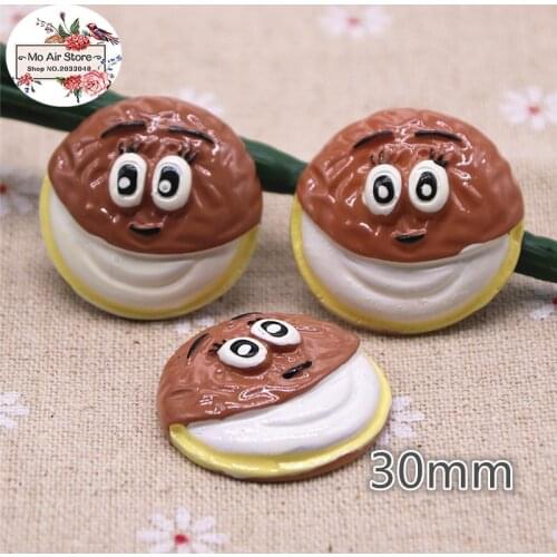10pcs Resin sandwich biscuit smiling face cookies Flatback Cabochon Miniature food Art Supply Decoration Charm Craft 30mm