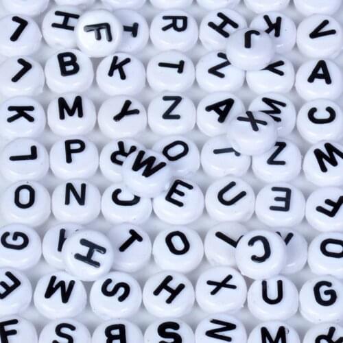 New Arrival 100Pcs 10mm White With Black Letter Beads Alphabet Acrylic Beads For Jewelry Making Women Children DIY Bracelet