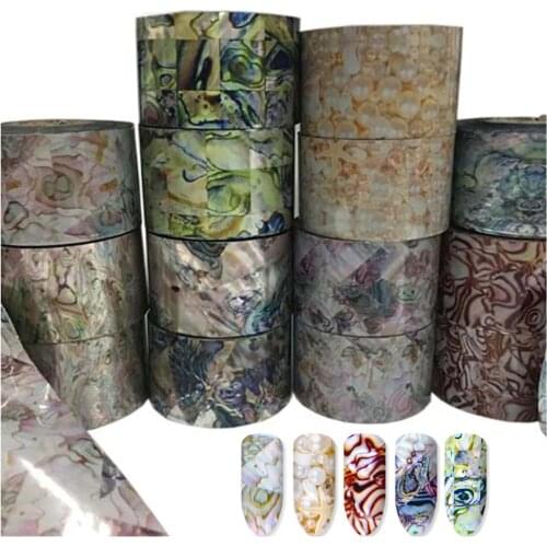 16Rolls Pearl Nails Polish Foils 3D Glimmer Abalone Shell Stickers Wraps Holographic Marble Decals Nail Art Decoration Wholesale
