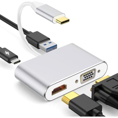 4 Ports in 1 Adapter USB 3.0 Type C Hub HDMI-compatible VGA support 4K Hight speed USB-C Dock with PD for MacBook Pro 2020 Air