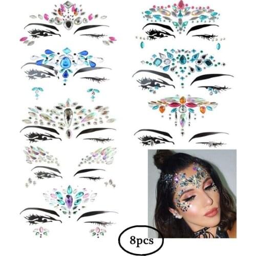 4pcs/6pcs/8pcs/10pcs Face Jewels Gems Night Club Body Chest Waist Rhinestone Glitter Jewelry Sticker Beauty Makeup Tools