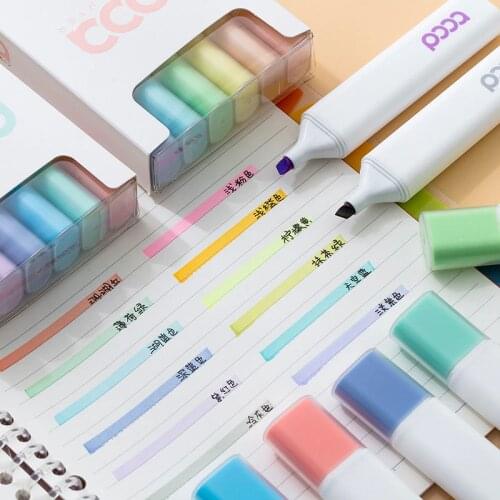 6pcs Set Large-capacity Highlighter Pen Soft Pastel Hand Account Note Marker Key Marker Pen Single Head Student Stationery