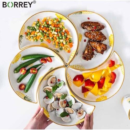 BORREY Ceramics Platter Serving Platter Creative Combination Plate Decorative Dried Fruit Platter Candy Nut Box Snack Tray 5 Set