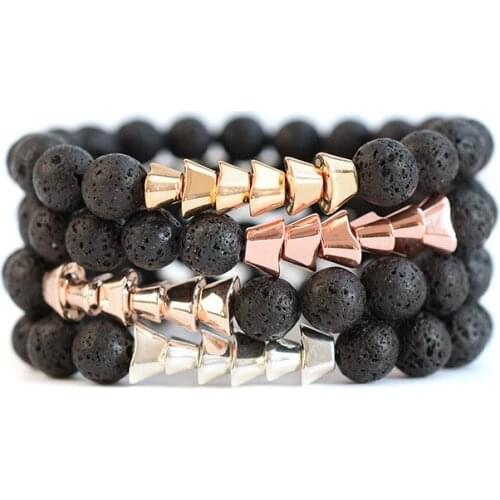 Hematite Ingot Lava Stone Beads Beaded Bracelet Essential Oil Diffuser Bracelet Jewelry Women Men Gift