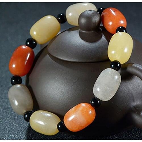 Natural Colorful Jade Bracelet Women Men Genuine Xinjiang Jades Stone Beads Elastic Beaded Bracelets Fine Jewelry Bangles Gifts