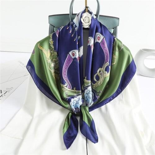 Design Print Scarf Women Silk Shawl Spring Wrap Foulard Square Hijab Headband Scarves Soft Large Bandana for Female 2021 New