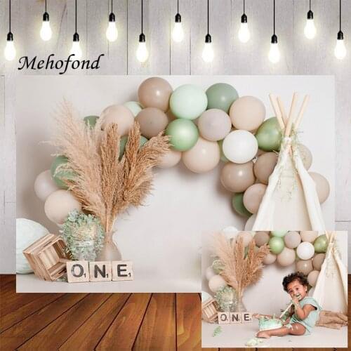 Mehofond Photography Background Blue Bohemian Style Tent Balloon Boys Cake Smash Birthday Party Portrait Backdrop Photo Studio