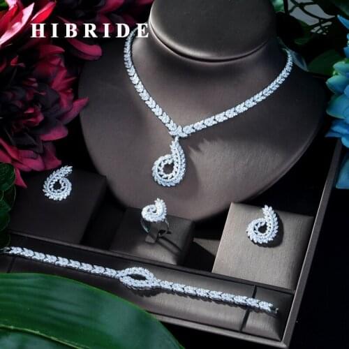 HIBRIDE Fashion Engagement Party 4pc Jewelry Set With White full Zircon New Geometric Design Bridal Jewelry Acessories Set N-108