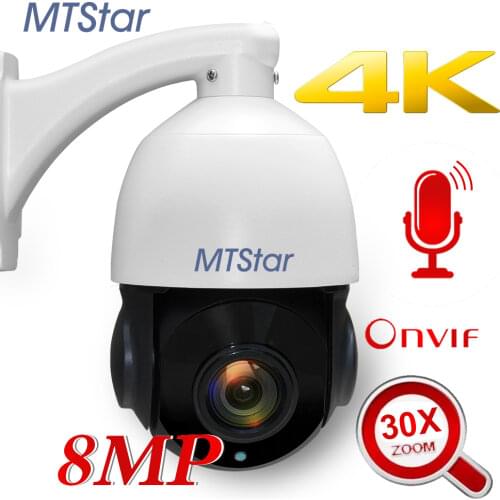 Hikvision Compatible MTStar 4 Inch 4K 8MP 30X Zoom IP PTZ Camera IR 120m Onvif P2P Two Way Audio Starlight Outdoor CCTV Camera