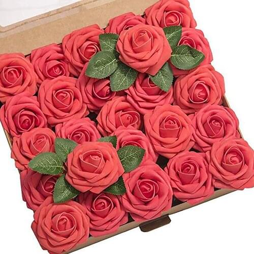 25PCS Artificial Rose Flowers Head Decorative Fake Rose Flowers Bride Bouquet For Home Wedding Party Decor DIY Scrapbooking