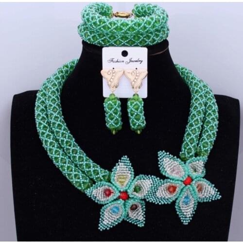 Dudo African Jewelry Set Nigerian Wedding 2017 Green Bridal Necklace Set For Black Women Fashion Celebrity Party Free Shipping