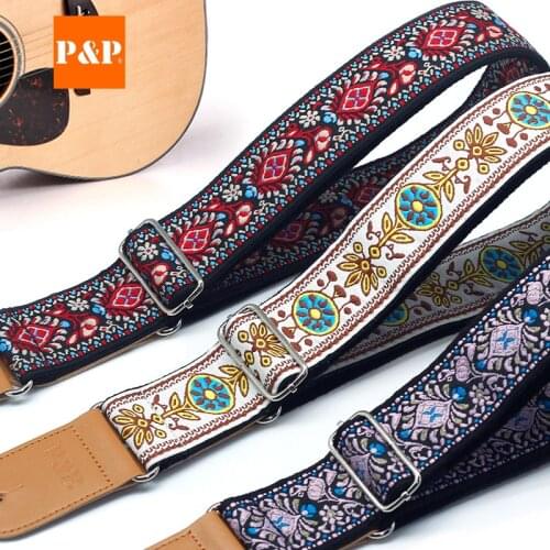 Colorful Series Cotton Embroidery Electric Guitar Acoustic Guitar Folk Guitar Bass Strap