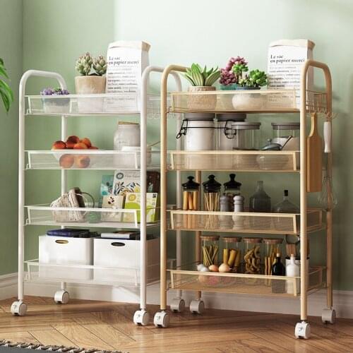 Kitchen storage rack floor storage rack trolley bedroom bathroom multi-layer storage rack with hook slit storage rack shelves