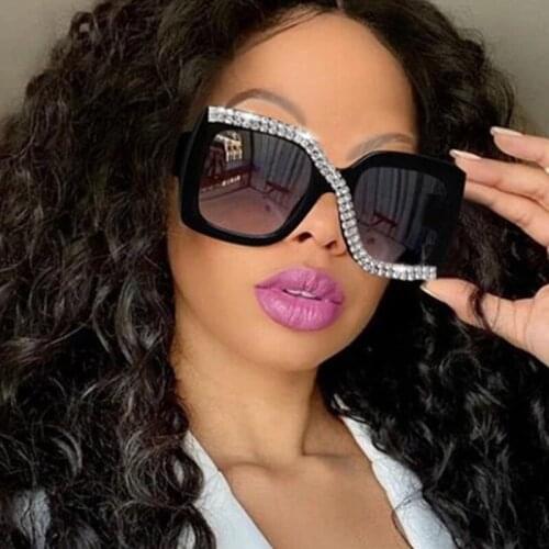 Diamond Square Womens Sunglasses Oversized Luxury Black Gradient Shades For Women Brand Designer Sun Glasses For Female UV400