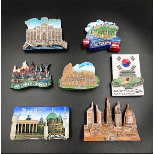 Fridge Magnets Germany dubai Italy KoreaRefrigerator Magnetic Sticker Berlin wishing fountain Tourist Home DecorationAccessories