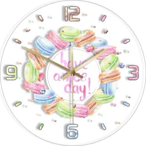 Sweet Delicious Watercolor Macarons Minimalist Art Wall Clock Have A Nice Day Inspirational Quote Silent Non-ticking Wall Clock