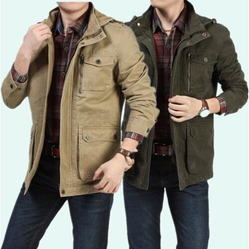 Khaki Army 2 colors Plus Size 4XL High Quality Cotton Men Bomber Jackets Military Jackets With Hood