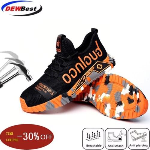 Mens fashion work shoes, sports shoes, steel toe Kevlar midsole, puncture-resistant, mens flat-soled protective shoes, safety