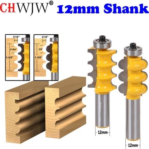 CHWJW 1PC 12mm Shank Triple Bead & Triple Flute Large Molding Router Bits Set Line knife Woodworking cutter