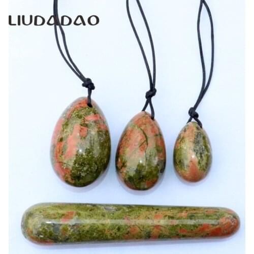 Drilled Unakite Yoni Eggs Set Natural Stone Yoni Wands Jade Kegel Exercise Massage Vaginal Pelvic Floor Tigtening Body Care Tool