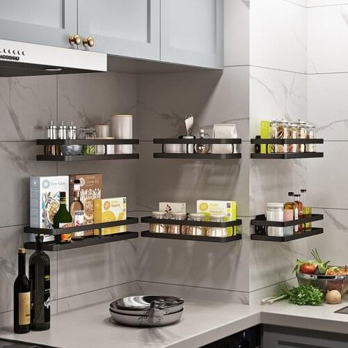 Wall Mounted Storage Holder Nail-free Wall Shelf Kitchen Seasoning Organizer Rack Spice Storage Shelf Bathroom Toiletries Holder